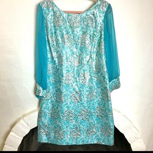 1960s Blue & Silver Brocade Dress